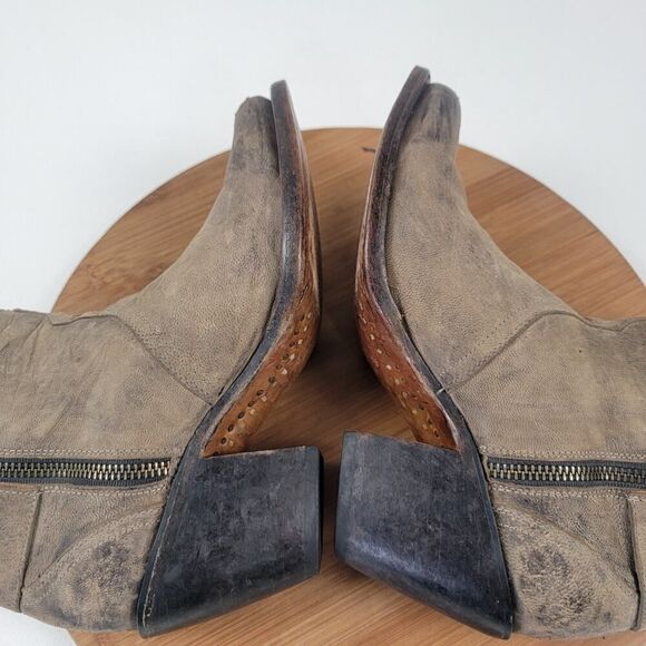 Lucchese Catalina Distessed Brown Leather Booties US 7 B Buckle Western Zip Up - Picture 8 of 14